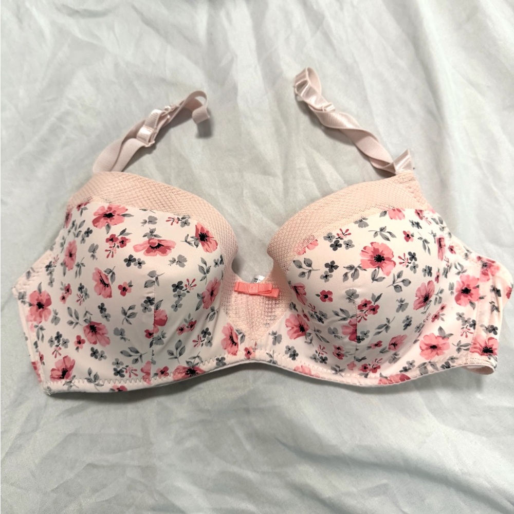 Laura Ashley Pink and Gray Floral Lightly Padded Hidden Underwire Bra 36C